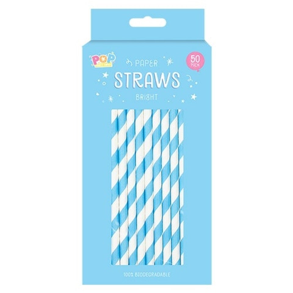 image 1 of Blue Biodegradable Paper Straws - Pack of 50