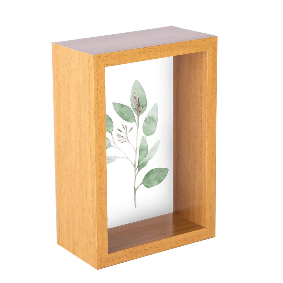 image 1 of Nicola Spring 4 x 6" Deep Photo Frame - Light Wood - 3D Deep Box Picture Frame Portrait Display Case (17.5 x 12.5cm)