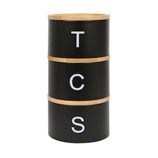 Harbour Housewares 3pc Stacking Tea Coffee Sugar Canister Set with Bamboo Lids - Black