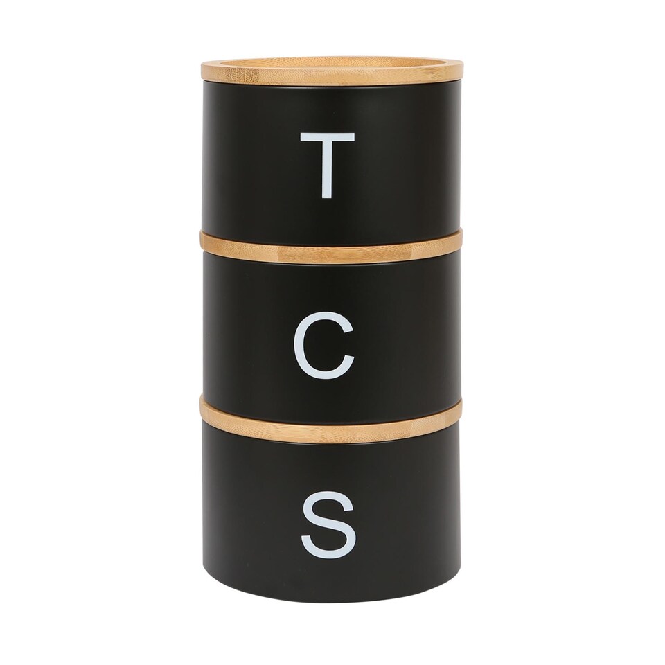 image 1 of Harbour Housewares 3pc Stacking Tea Coffee Sugar Canister Set with Bamboo Lids - Black