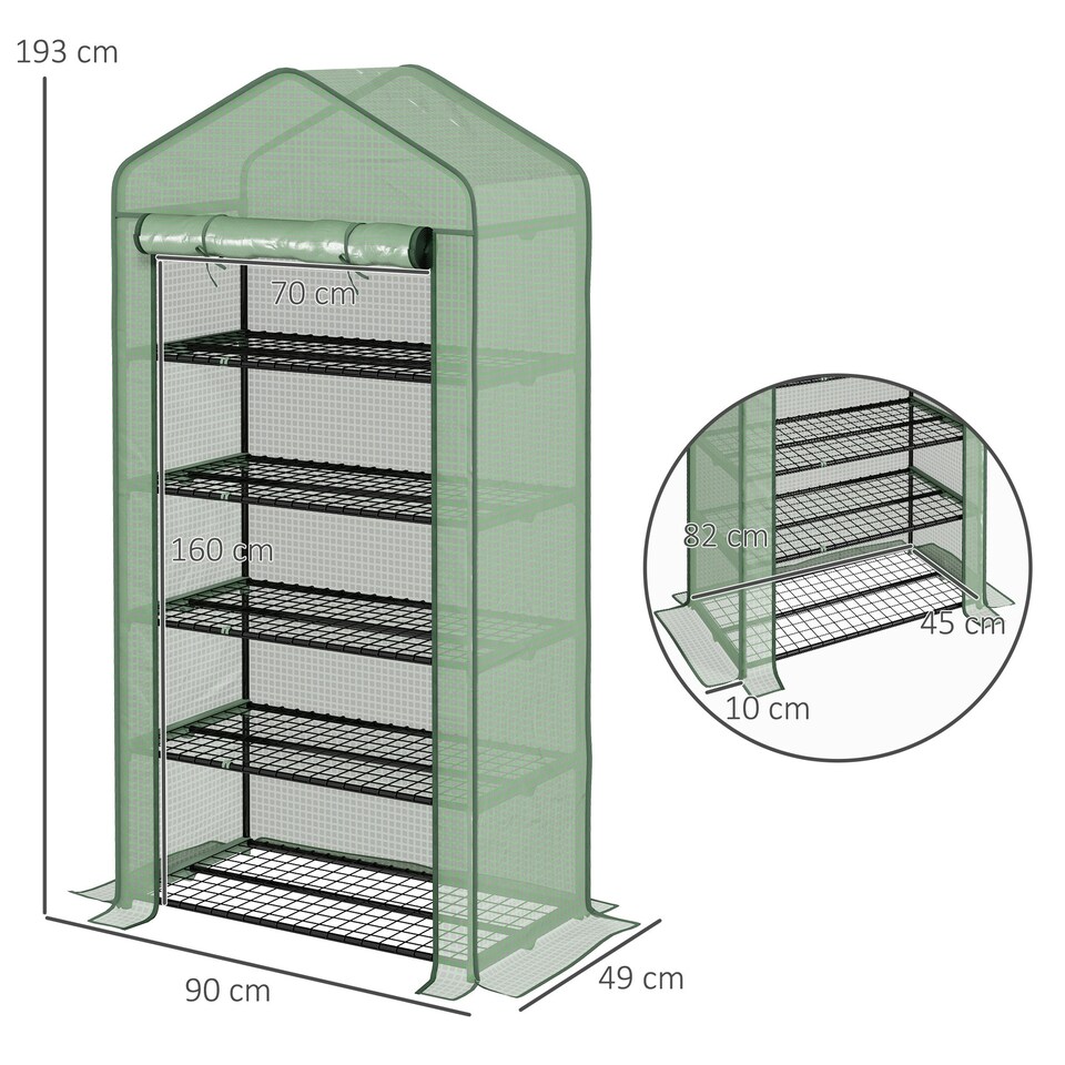 image 1 of Outsunny Widened Mini Greenhouse 5 Tier Green House, 193H x 90W x 49Dcm, Green