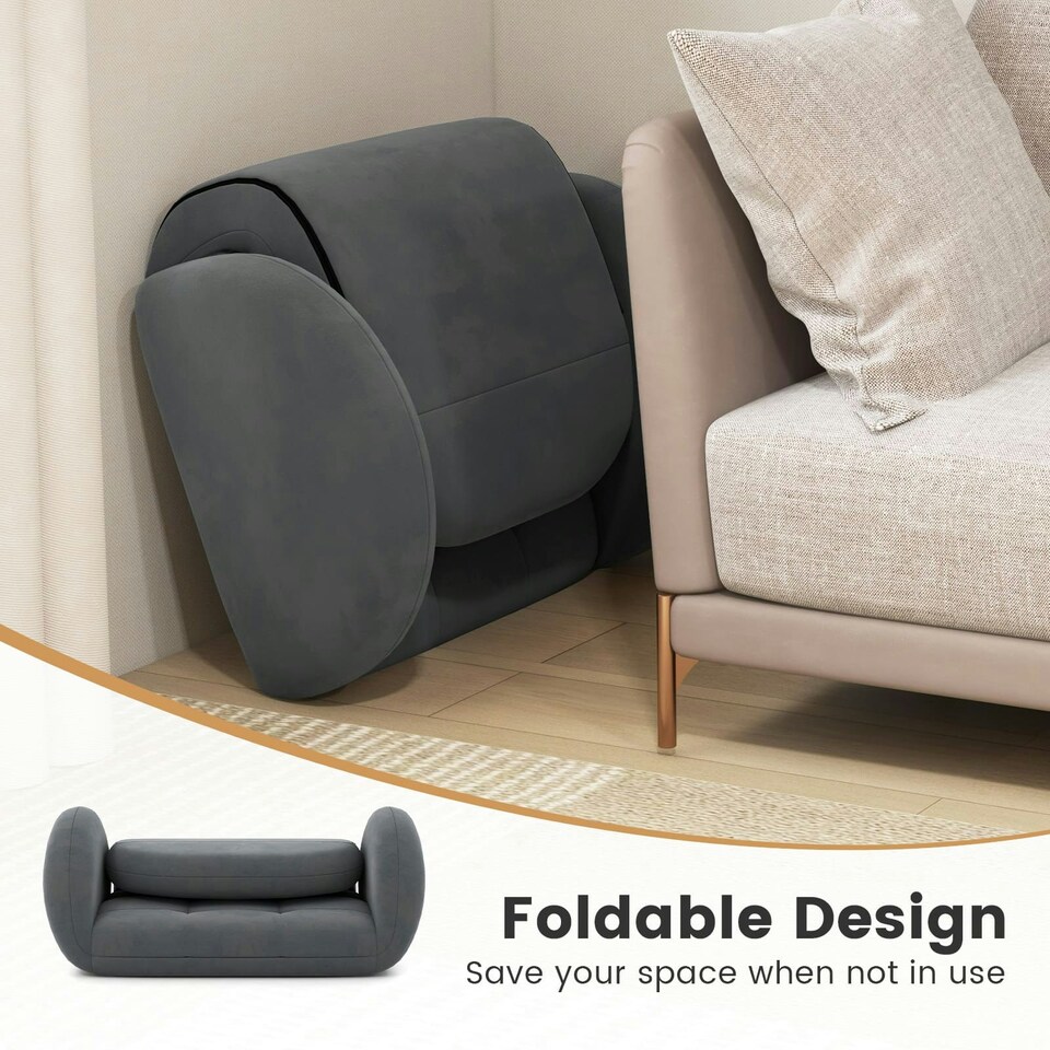 image 1 of COSTWAY Folding Floor Game Chair Adults Lazy Sofa Chair Grey