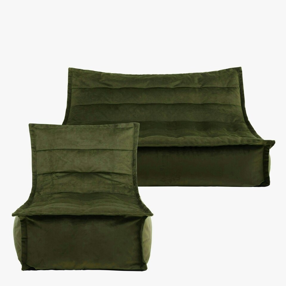 image 1 of icon Kota Velvet XL Bean Bag Sofa & Lounger Set Olive Green Bean Bag Chair Green