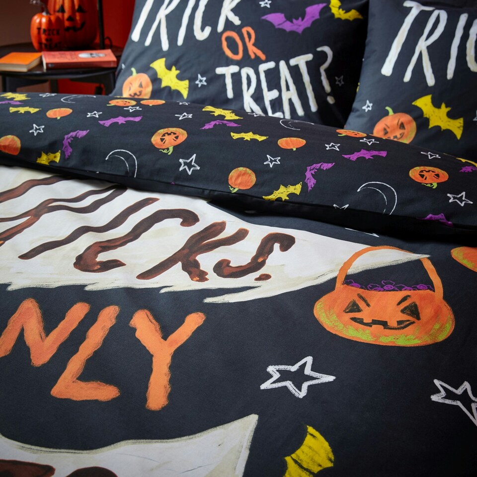 image 1 of Catherine Lansfield Halloween Trick or Treat Reversible Duvet Cover Set Black Black | Single