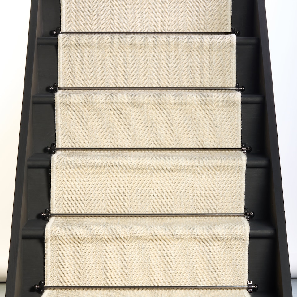 image 1 of Herringbone New England Ivory Stair Runner with Self-Colour Edge