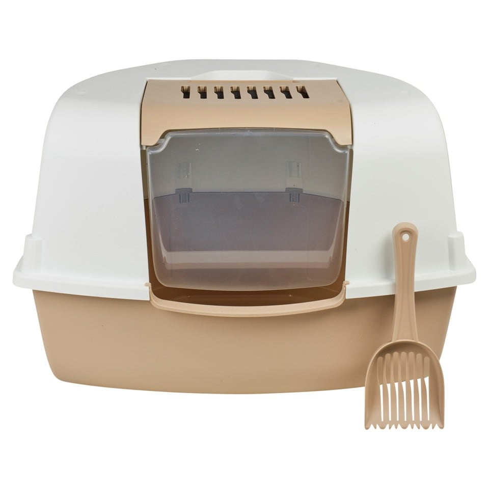 image 1 of Large Cat Corner Litter Tray Hooded Deep Cover Toilet Flap Box with Filter & Scoop | Multi | Mocca | 1