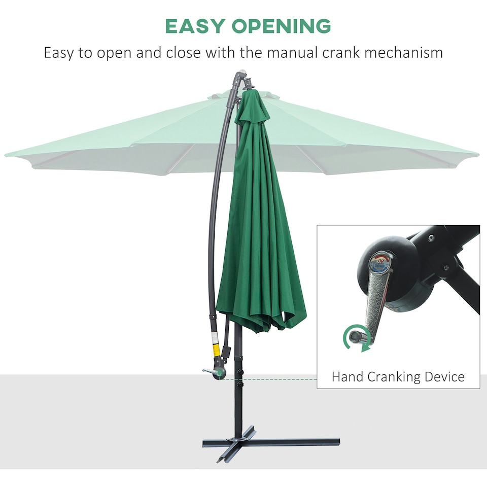 image 1 of Outsunny 3(m) Garden Banana Parasol Cantilever Umbrella with Crank, Green