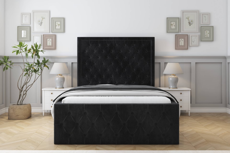 image 1 of Sloomy Vienna Black Naples Bed Frame With Mattress With 50" Upholstered Headboard 6' Super King