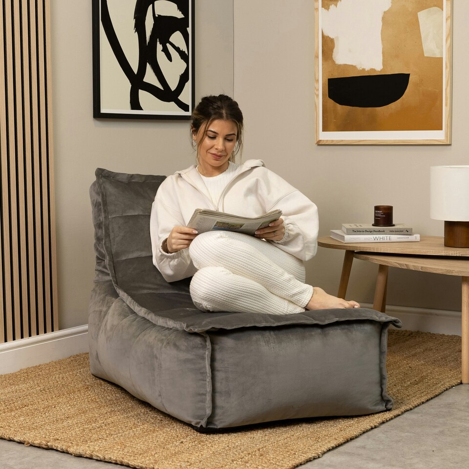 image 1 of icon Dolce Lounger Bean Bag Charcoal Grey Velvet Bean Bag Chair Grey