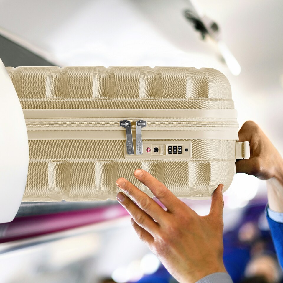 image 1 of Flight Knight Cabin Suitcase 55x35x20cm, Lightweight Carry On Bag - Over 100 Airlines- Ryanair, EasyJet, British Airways - Hand Luggage, ABS Hard Shell TSA Lock | Cream | Champagne | Cabin Bag