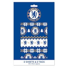 Chelsea FC Christmas 2 Sheets & 2 Tags Gift Wrap