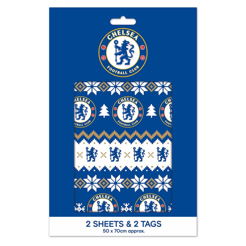 image 1 of Chelsea FC Christmas 2 Sheets & 2 Tags Gift Wrap