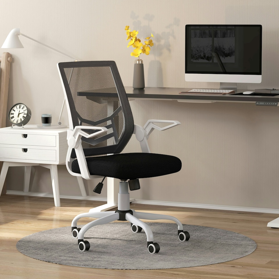 image 1 of Vinsetto Mesh Swivel Office Chair w/ Lumbar Support, Black and White