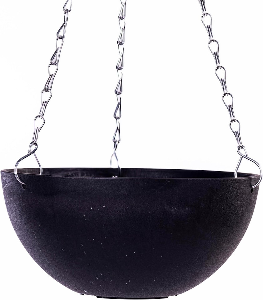 image 1 of Stone Effect 25cm Hanging Basket Planter Outdoor Marble Charcoal x2 | Grey
