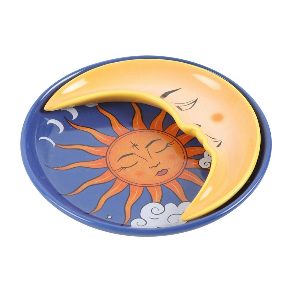image 1 of Something Different Sun And Moon Celestial Stacking Trinket Dish (Pack of 2) - Blue/Orange/Yellow - One Size