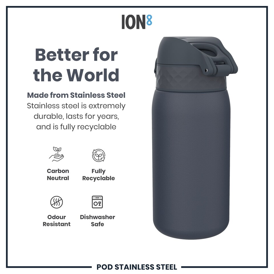 image 1 of Leak Proof Kids Water Bottle, Stainless Steel, 400ml (13oz) | Blue | Ash Navy | One Size