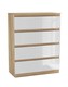 image 1 of Gloss 4 Drawer Chest No Handle Storage Cabinet | Brown | Oak Carcass & Gloss White Drawers | 1