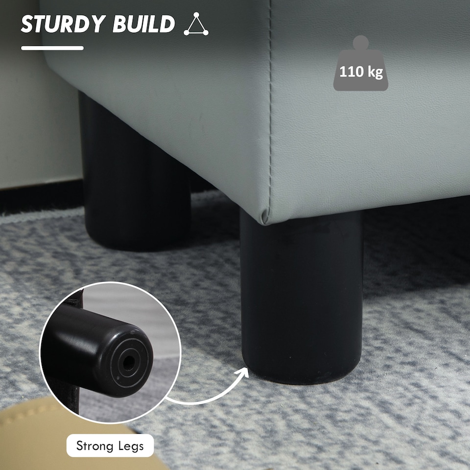 image 1 of HOMCOM FauLeather Footstool, Small Foot Rest, Rectangle Sofa Stool for Bedroom Living Room, Grey | Grey | 1