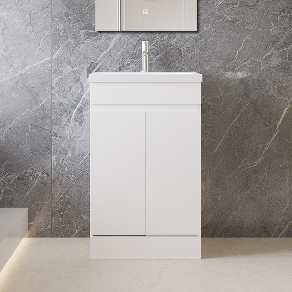 image 1 of AICA 500mm Matte White Bathroom Vanity Unit With Basin Double Door Floor Standing Design Flat Packed