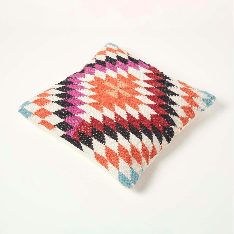 image 1 of Homescapes Manila Handwoven Kilim Cushion with Feather Filling - 45 x 45 cm Multi