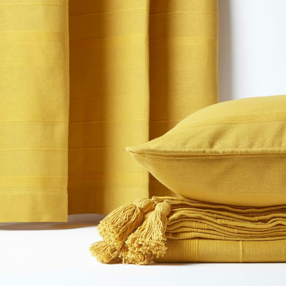 image 1 of Homescapes Cotton Rajput Ribbed Yellow Cushion Cover - 45 x 45 cm | Yellow | Yellow | 45 x 45 cm