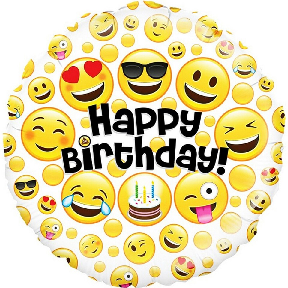 Oaktree 18 Inch Emoji Birthday Circle Foil Balloon - Yellow/White - One Size Yellow