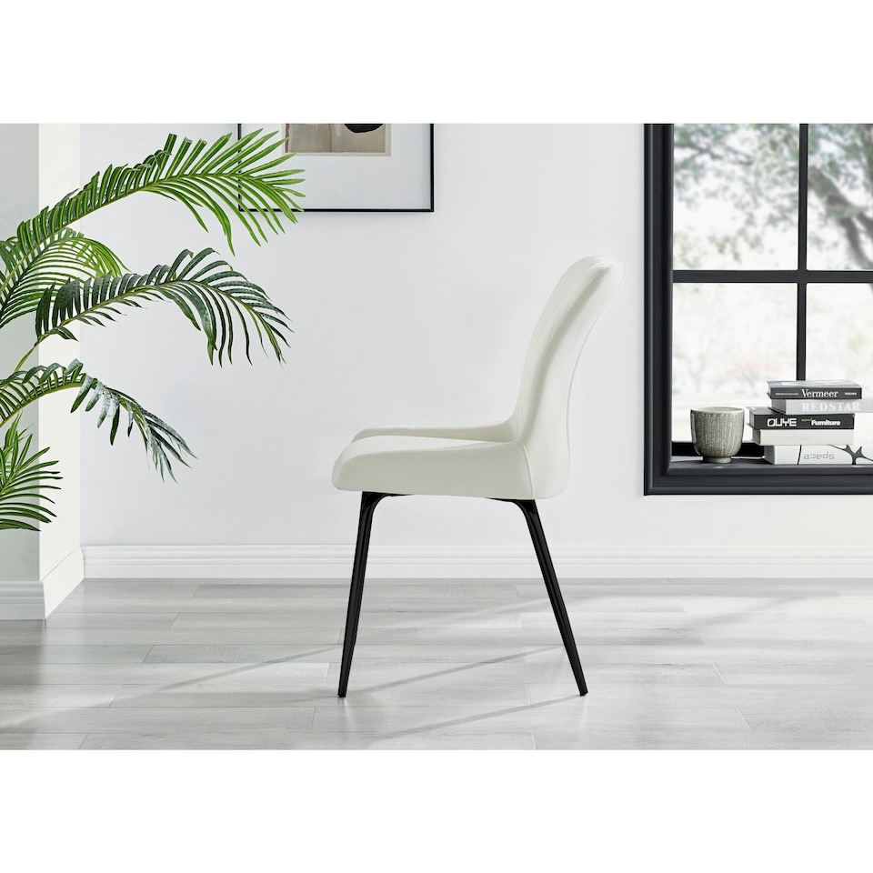 image 1 of Furniturebox 2x Nora Cream Velvet Black Leg Dining Chairs