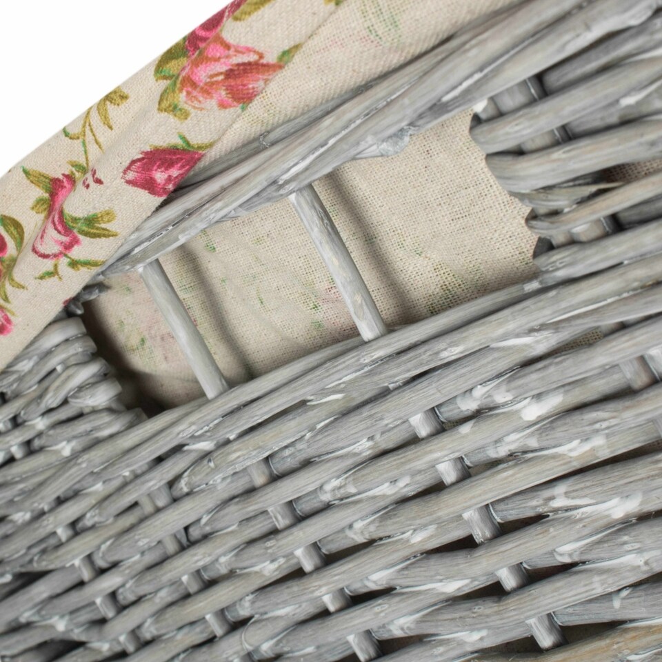image 1 of Large Grey Wash Square Laundry Basket with Garden Rose Lining | Grey | Rose