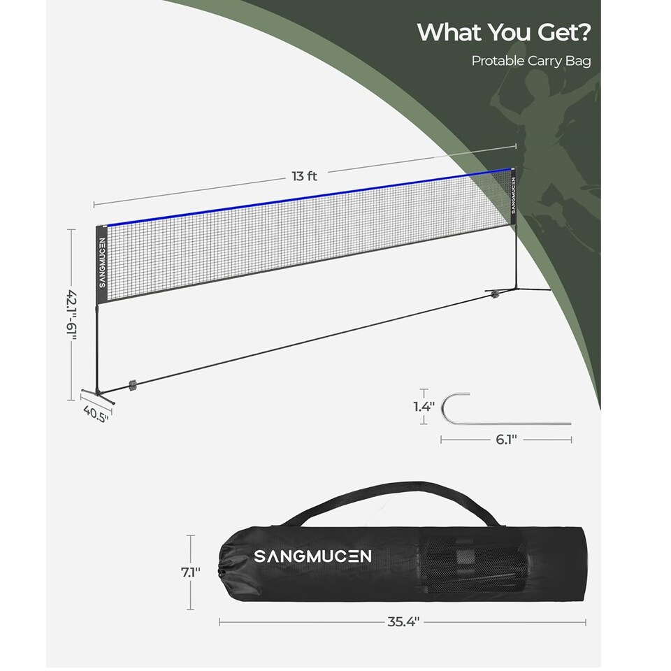 image 1 of Gr8 Home Blue Black 4m Badminton Net Post Set Portable Volleyball Pickleball Tennis