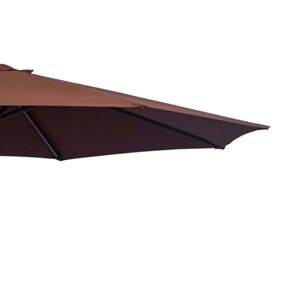image 1 of Outsunny 3(m) Garden Banana Parasol Hanging Cantilever Umbrella with Crank Handle and Cross Base for Outdoor, Sun Shade, Coffee