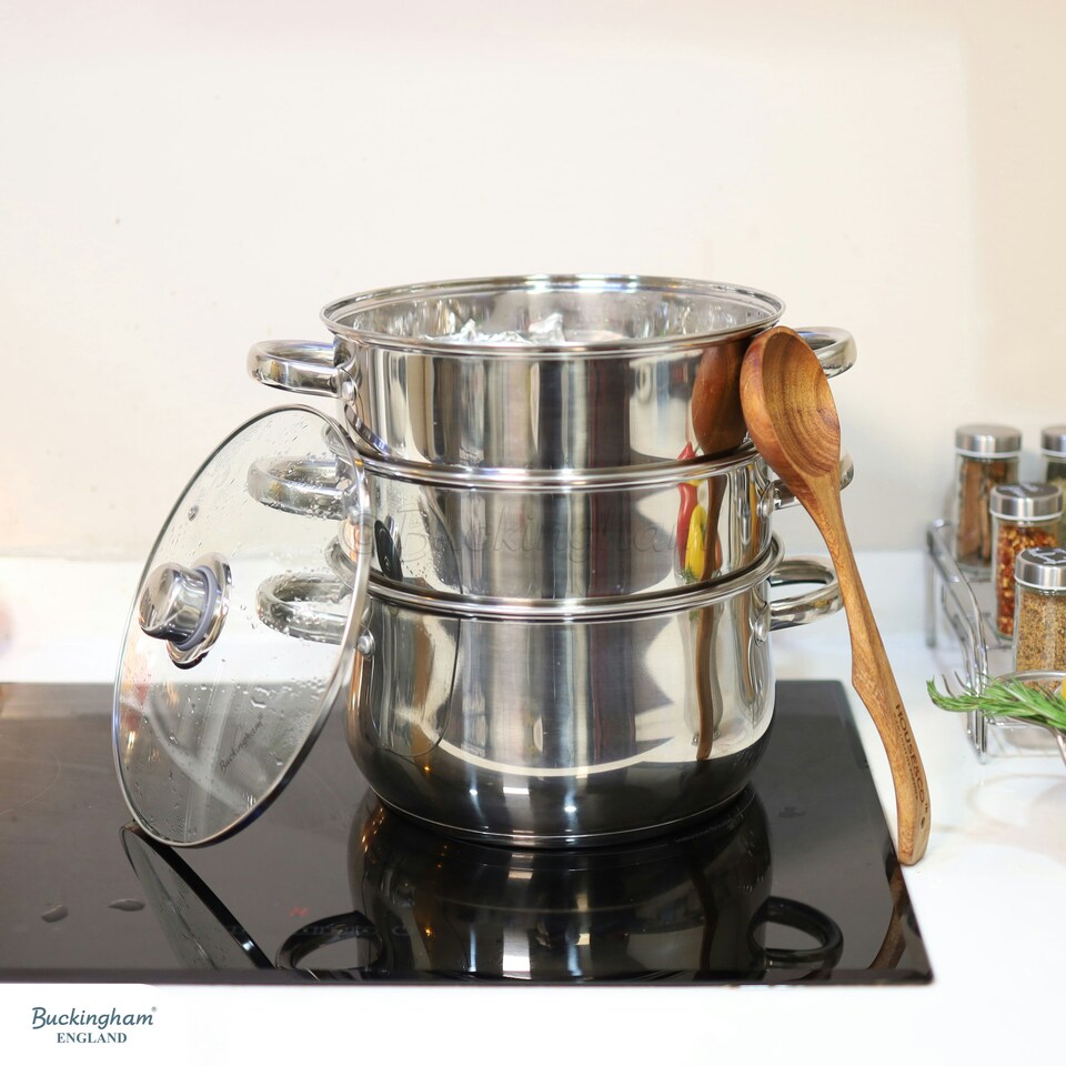 image 1 of Buckingham Stainless Steel 3 Tier Steamer Set 18 cm  Premium Quality