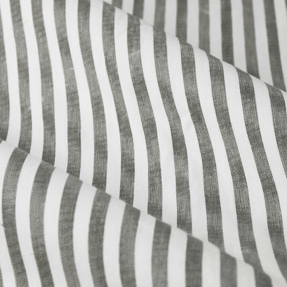 image 1 of Yard Hebden Striped Cotton Grey Pencil Pleat Curtains 117 x 137cm