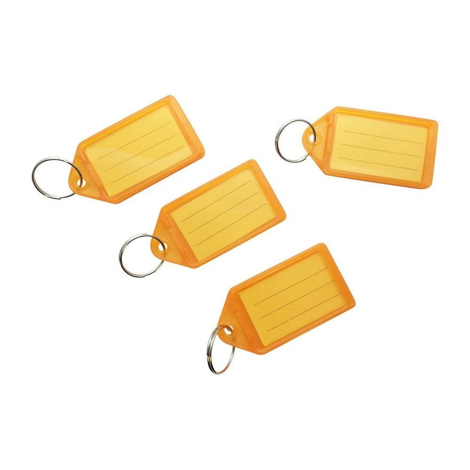 image 1 of Pack of 50 Large Orange Identity Tag Key Rings - Sliding Fob Keyrings Coloured