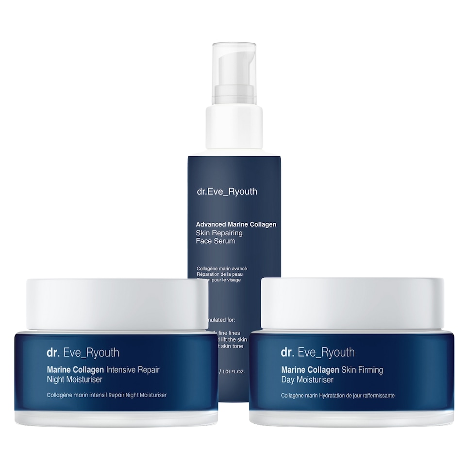 image 1 of Dr. Eve_Ryouth Advanced Marine Collagen Skin Repairing Face Serum 30ml + Marine Collagen Skin Firming Day Moisturiser 50ml + Marine Collagen Intensive Repair Night Moisturiser 50ml