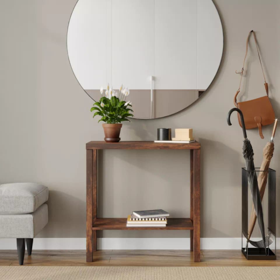 image 1 of URBNLIVING 2 Tier Wooden Console Table Narrow Hallway Storage Unit | Multi | Rustic Brown | 1