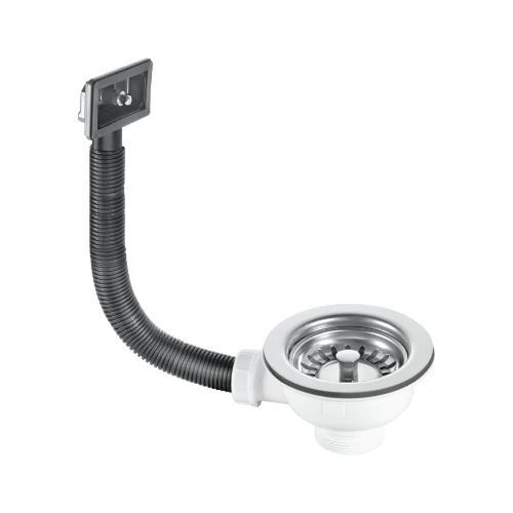 McAlpine 1.1/2" Basket Strainer Waste + Rect O/Flow Grid in Silver