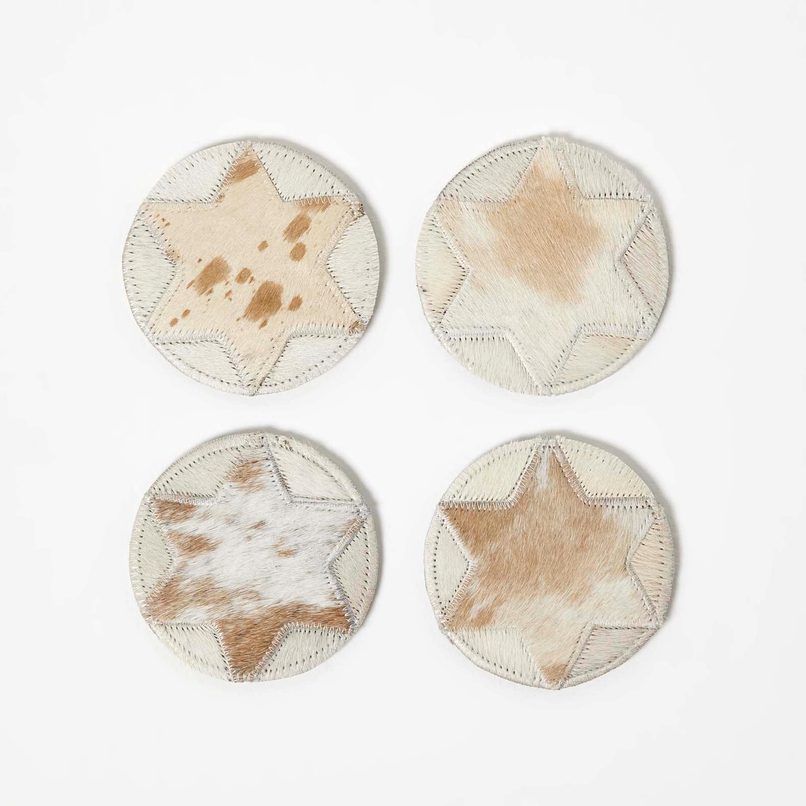 Homescapes Brown Star Round Leather Coasters - Set of 4
