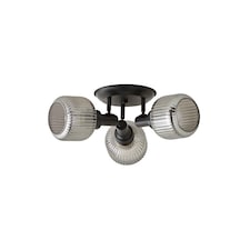 ValueLights Calpe 3 Way Black Ceiling Light Ribbed Smoked Shades