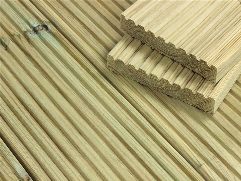 image 1 of eDecks Standard Redwood Decking Kit, 145mm, 6 x 6m - Square Handrails