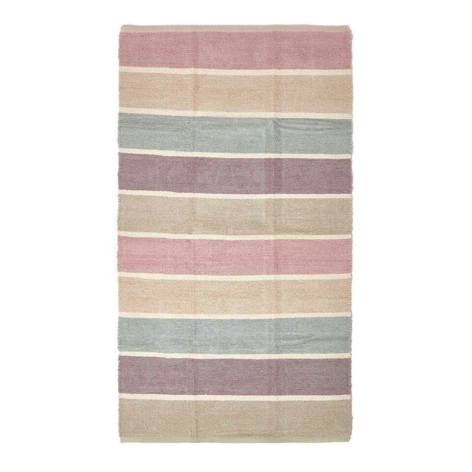 image 1 of Homescapes Cotton Chenille Striped Rug Blue Beige Purple Grey Natural - 45 x 70 cm Pink | 45 x 70 cm