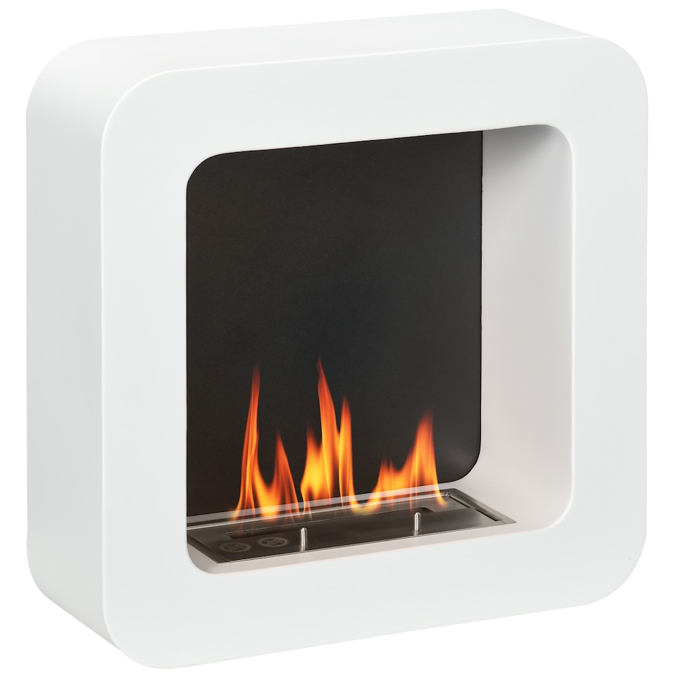 image 1 of HOMCOM Wall Mounted Ethanol Fireplace, Bioethanol Heater Stove Fire with 1L Tank, 2.5 Hour Burning Time, 48 x 48 cm, White