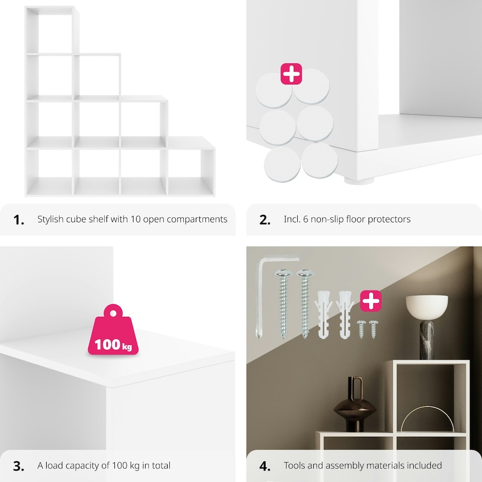 image 1 of Bookshelf Talisa - 10 shelving compartments in cube design White
