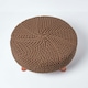 image 3 of Homescapes Chocolate Brown Large Round Cotton Knitted Footstool on Legs