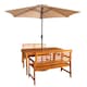 image 1 of Outdoor 4 Person Rectangular Wooden Garden Table, 2 Benches with Beige Havana Parasol & Base