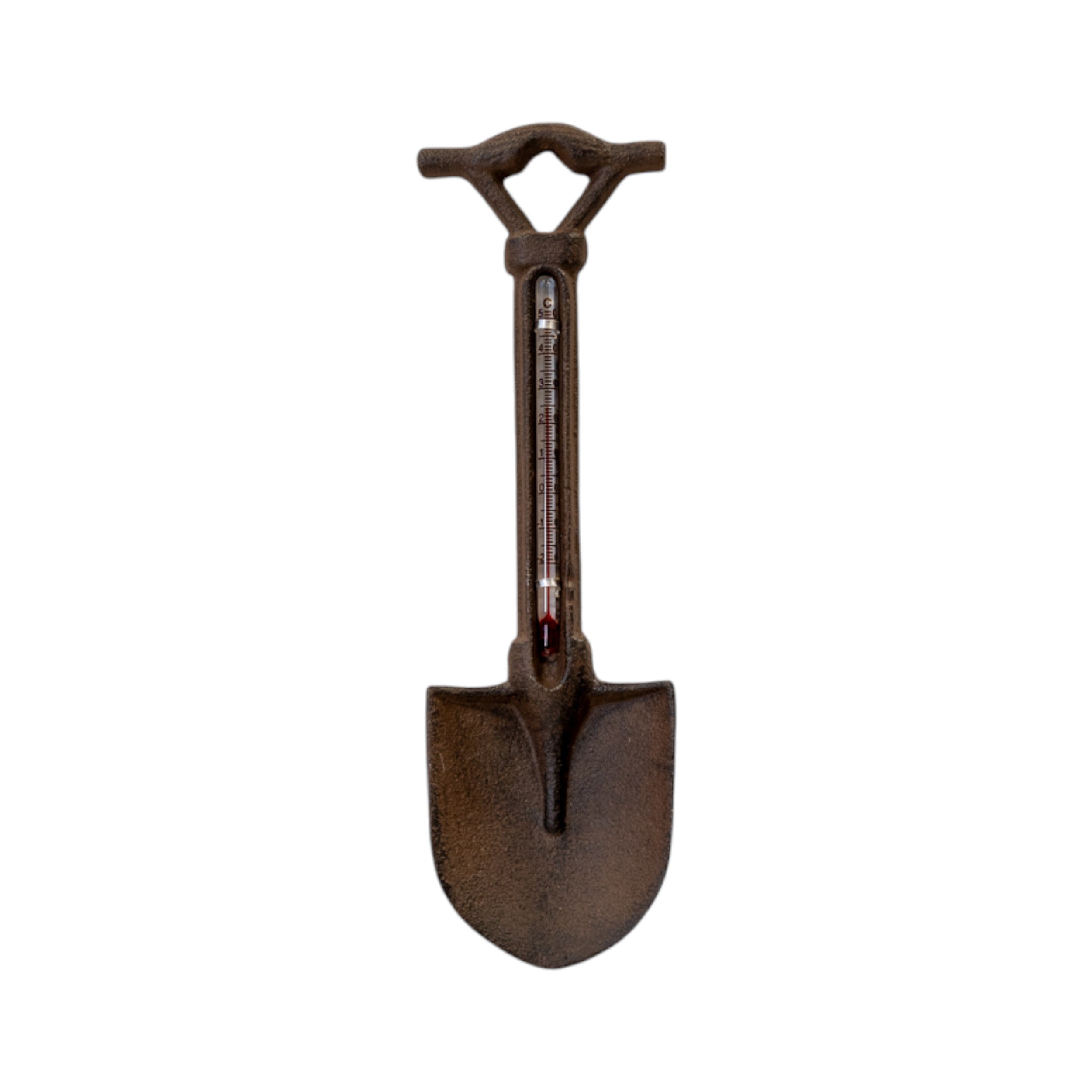 Four Candle Cast Iron Spade Thermometer in Dark Brown