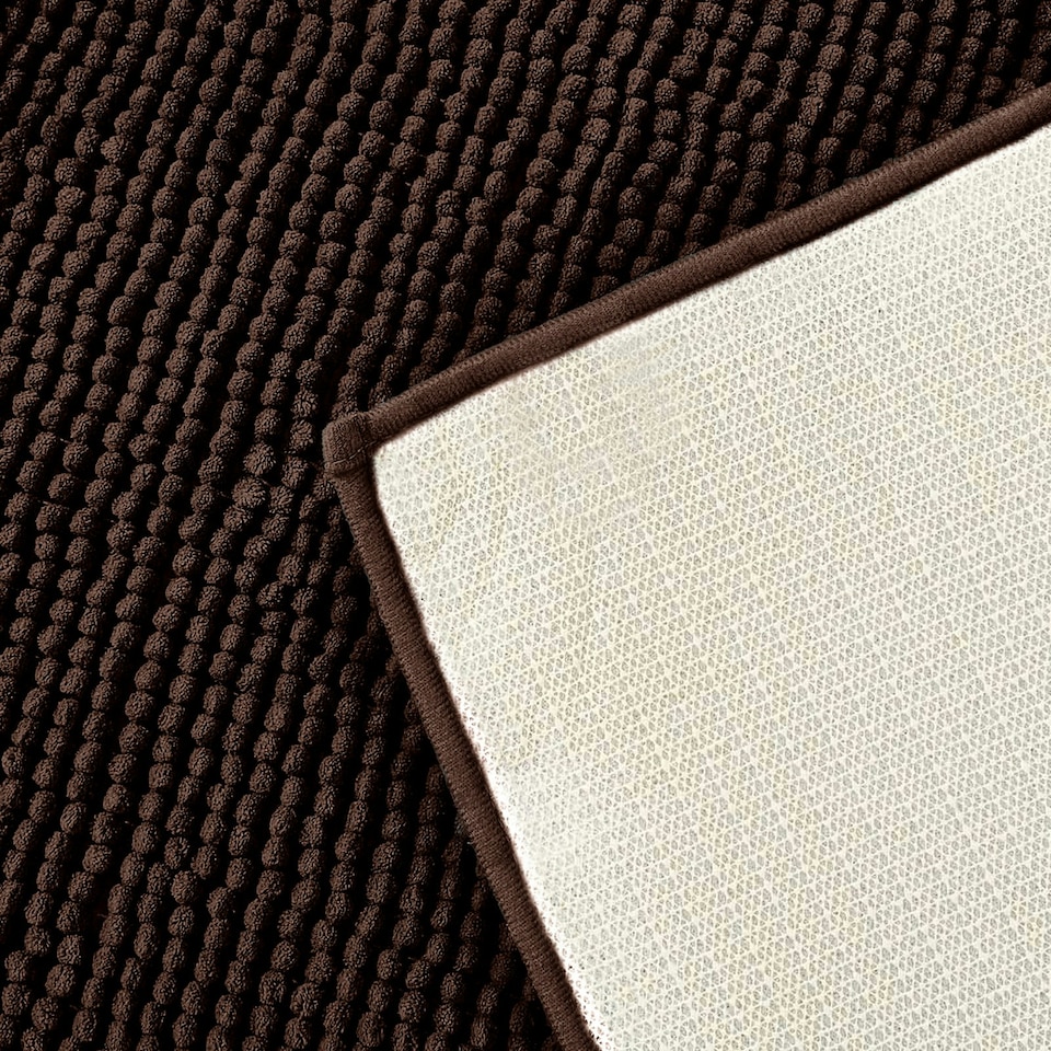 image 1 of OHS Soft Microfibre Non-Slip Absorbent Noodle Chenille Bath Runner Mat Brown | Chocolate | 45 x 75cm