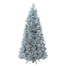 Luxury 7ft Pre-Lit Faux Hinged Snowy Christmas Tree