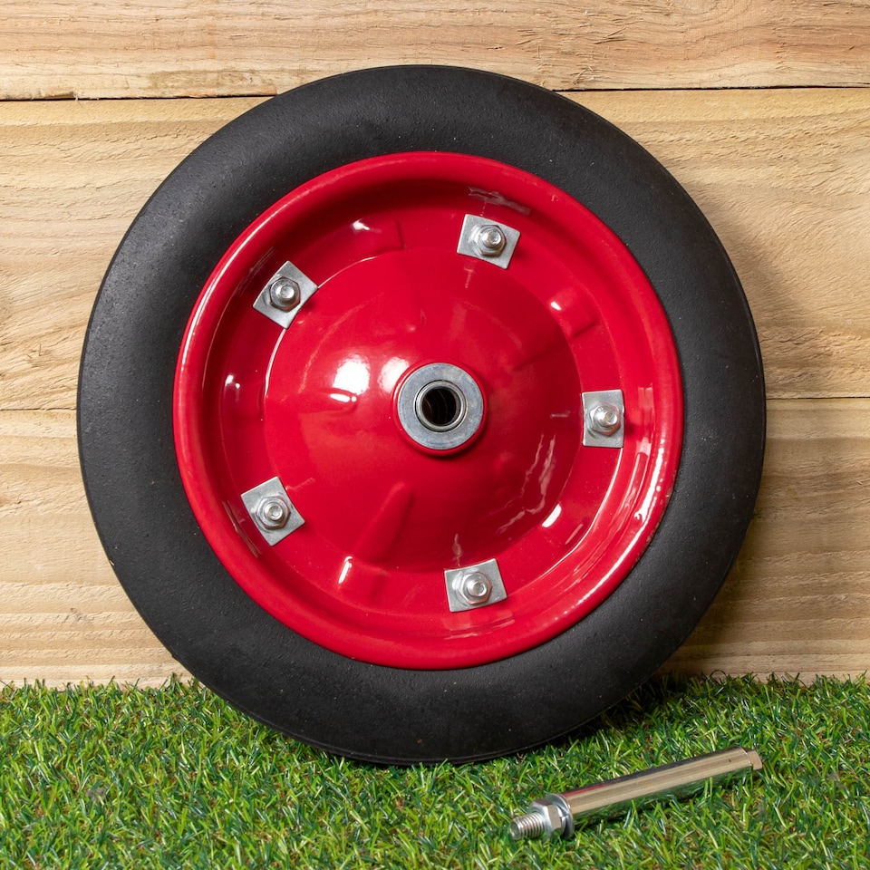 image 1 of Replacement 13" x 3" Puncture Proof / Solid Wheelbarrow Wheel With Axle