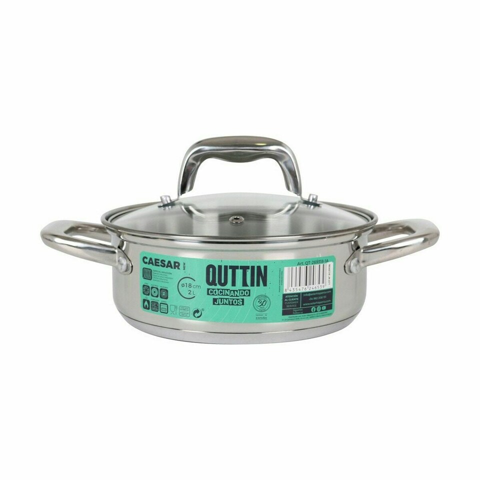 image 1 of Casserole with glass lid Quttin Caesar Steel ø 18 x 7 cm (6 Units) N/A