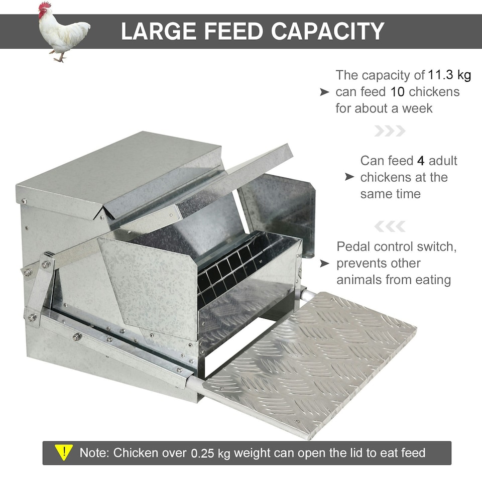 image 1 of PawHut Automatic Chicken Feeder Galvanized Steel Poultry Feeders 11.5KG